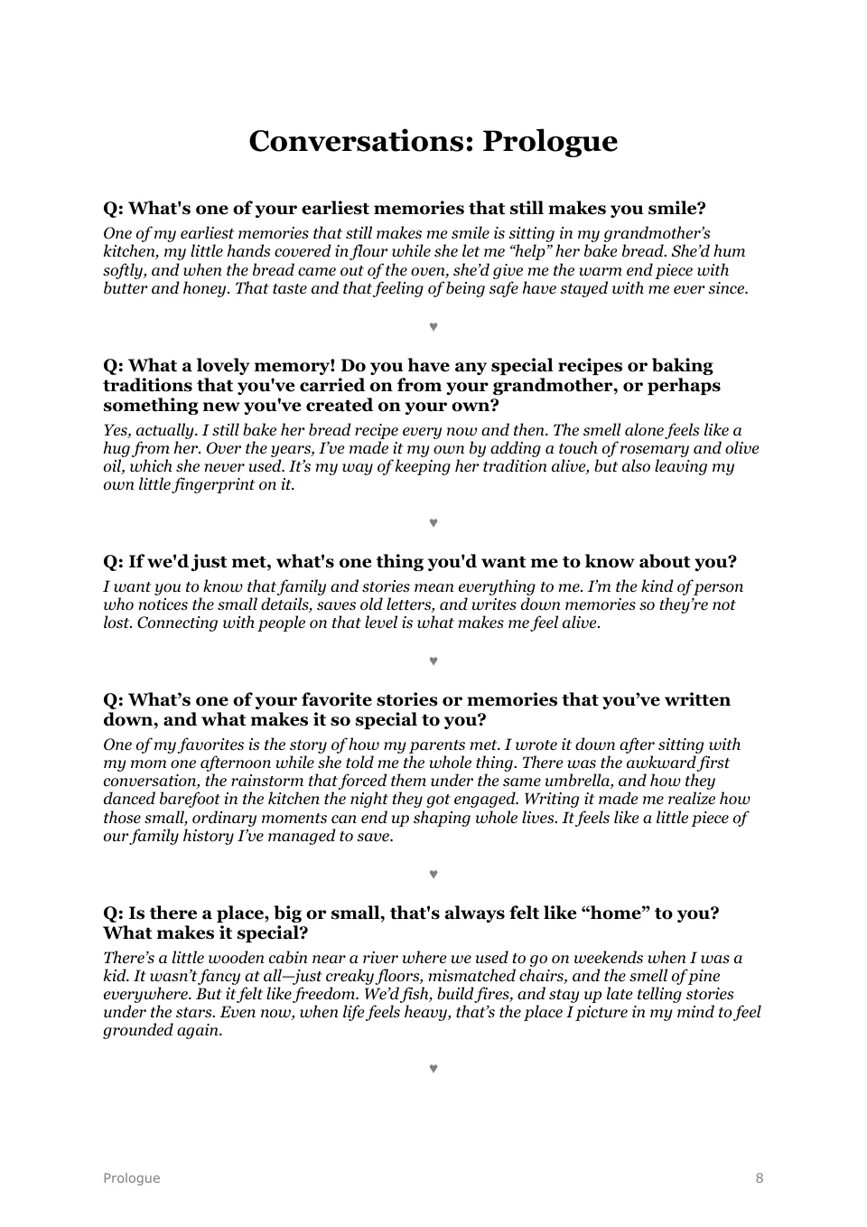 Original questions and answers are included in a separate Conversations section.